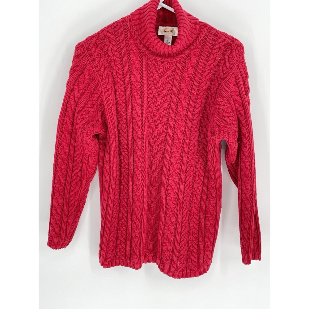 Talbots Women's Small Cable Knit Pullover Sweater Red Turtleneck Stretchy